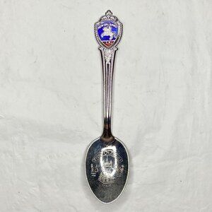 New Orleans Souvenir Spoon 4 3/8” Silver Enamel Shield Mardi Gras Marked U.S.A.